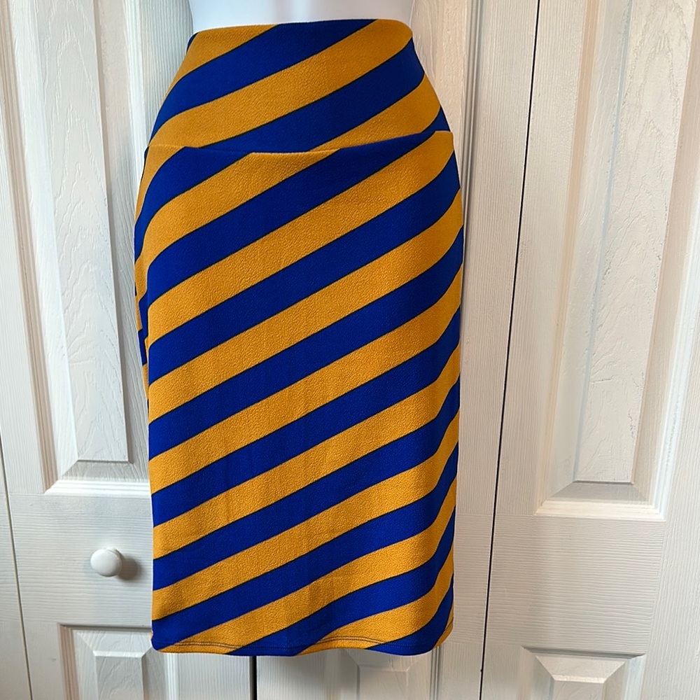 LuLaRoe Blue and Gold Cassie Pencil Skirt Knee-Length Resort Wear